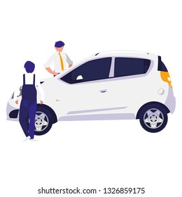 mechanic worker with car and client