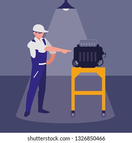 mechanic worker with car engine