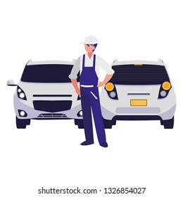 mechanic worker with car vehicle