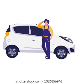 mechanic worker with car vehicle