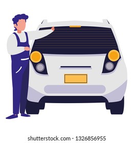 mechanic worker with car vehicle