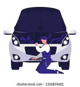 mechanic worker with car vehicle