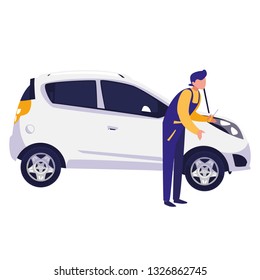 mechanic worker with car vehicle