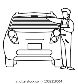 mechanic worker with car vehicle