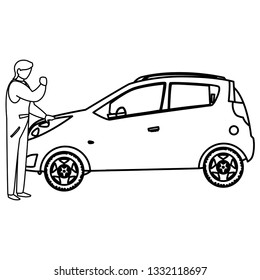 mechanic worker with car vehicle