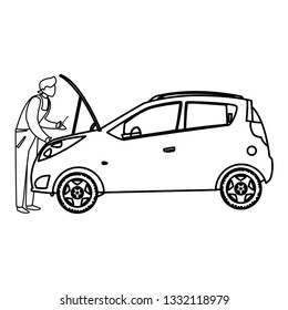 mechanic worker with car vehicle