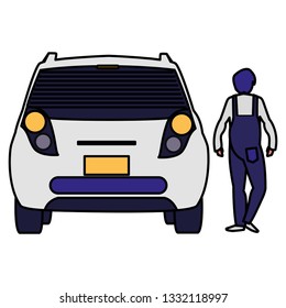 mechanic worker with car vehicle