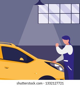 mechanic worker with car in the workshop