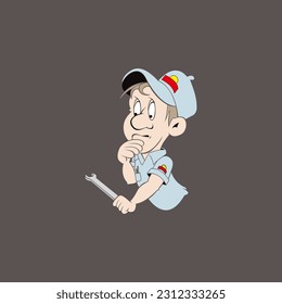 Mechanic worker cartoon character vector illustration.
