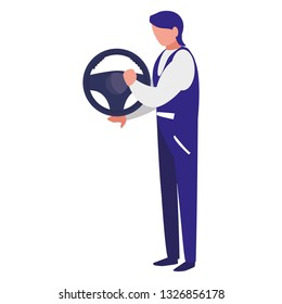 mechanic worker with drive wheel car