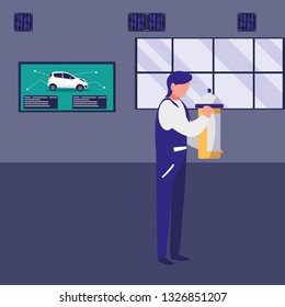 mechanic worker with extinguisher fire