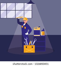 mechanic worker with oil gallon
