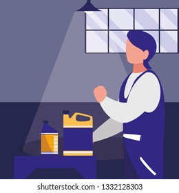 mechanic worker with oil gallon