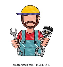mechanic worker with piston and wrench