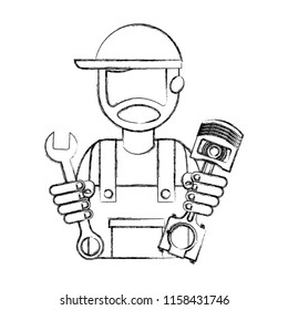 mechanic worker with piston and wrench