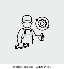 Mechanic Worker Technician Showing Thumb Up Vector Line Icon