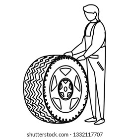 mechanic worker with tire car