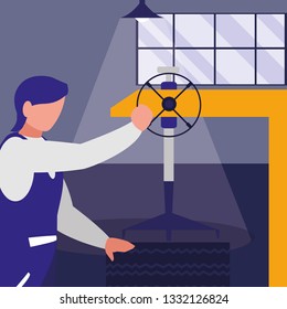 mechanic worker with tire changer machine