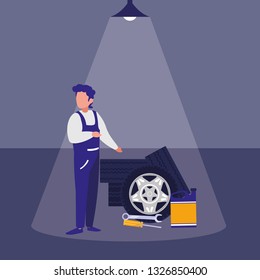 mechanic worker with tires car