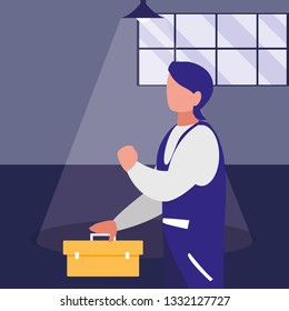 mechanic worker with toolbox in the workplace