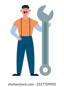 mechanic worker with wrench tool isolated