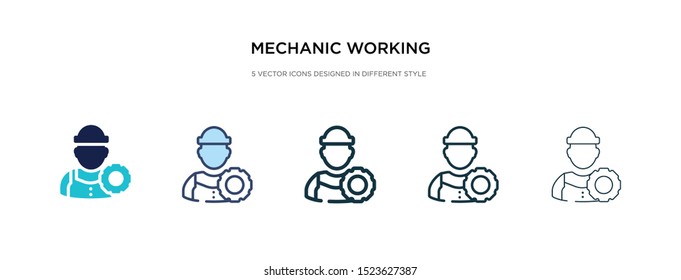 mechanic working icon in different style vector illustration. two colored and black mechanic working vector icons designed in filled, outline, line and stroke style can be used for web, mobile, ui
