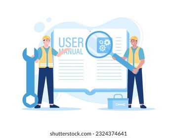 Mechanic works using the user manual concept trending flat illustration