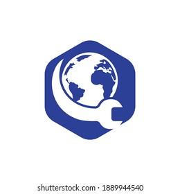Mechanic World logo vector design template. Global repair network management logo concept.	
