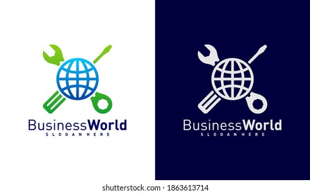 Mechanic World logo vector template, Creative world logo design concepts