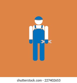 Mechanic with a wrench. Flat vector illustration