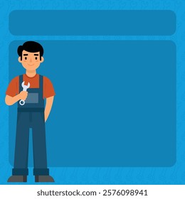 mechanic with wrench in hand, professions theme, clipart illustration, notebook