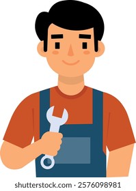 mechanic with wrench in hand, professions theme, clipart illustration