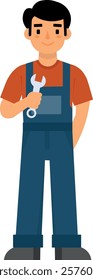 mechanic with wrench in hand, professions theme, clipart illustration