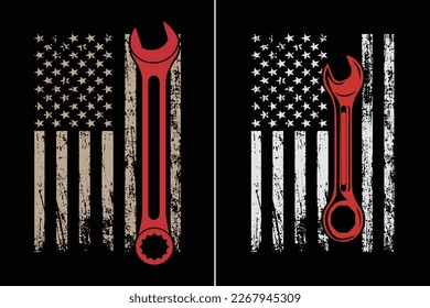 Mechanic Wrench Patriotic Day Design