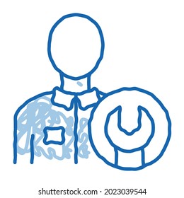 Mechanic Wrench sketch icon vector. Hand drawn blue doodle line art Mechanic Wrench sign. isolated symbol illustration