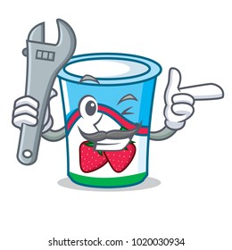 Mechanic yogurt mascot cartoon style