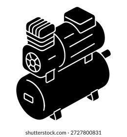 Mechanical Air compressor Isometric view Silhouette. Ideal for use as a, icon, web graphic design, and infographic concepts 