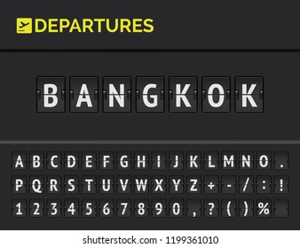 Mechanical Airport Flip Board Font With Flight Info Of Departure Destination In Asia: Bangkok With Aircraft Icon. Vector