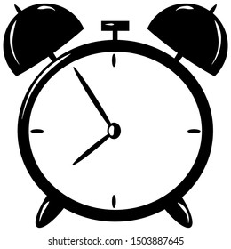Mechanical alarm clock in retro style, vector black watch