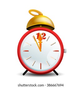 Mechanical alarm clock in retro style isolated on white