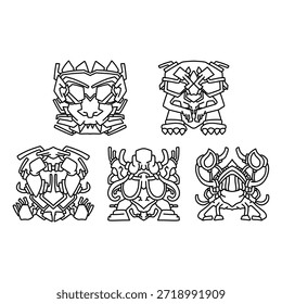 Cabeça de criatura alienígena mecânica com detalhes simétricos.