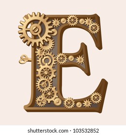 Mechanical alphabet made from gears. Letter e