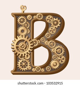 Mechanical alphabet made from gears. Letter b
