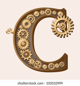 Mechanical Alphabet Made From Gears. Letter C