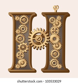 Mechanical alphabet made from gears. Letter h