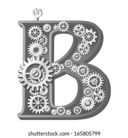 Mechanical alphabet made from gears. Letter b