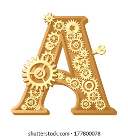 Mechanical alphabet made from gears. Letter a
