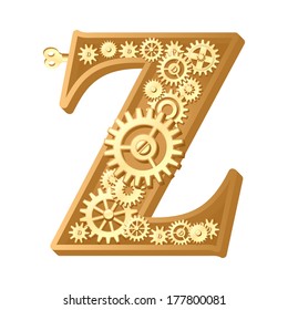 Mechanical alphabet made from gears. Letter z