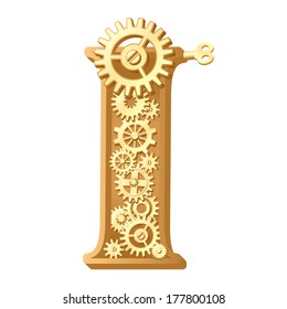 Mechanical alphabet made from gears. Letter i