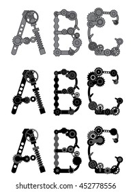 Mechanical  alphabetic font. ABC 